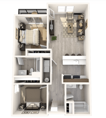 Floor plan for 2 beds, 2 baths, 930 sqft